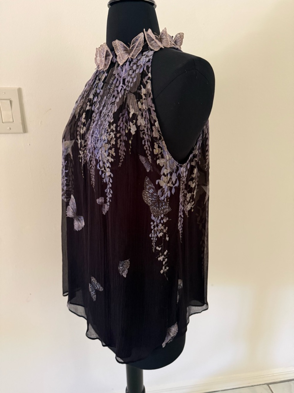 ZIMMERMANN Botanica Black Lavender Tea Silk Top with Butterfly Appliqués $425 - Picture 5 of 16